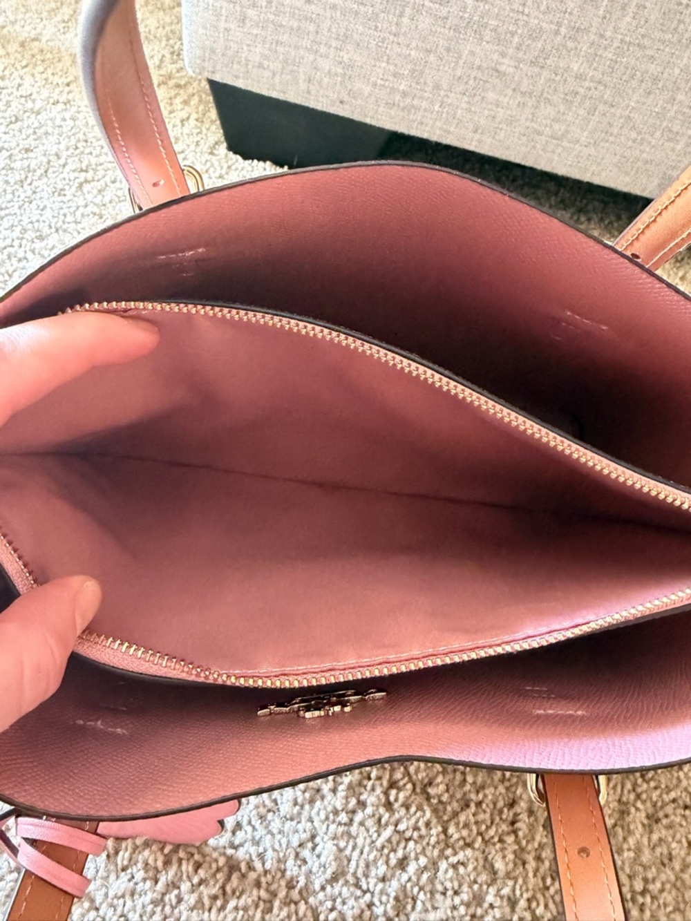 Coach 2026 Powder Pink Signature Mollie Tote with Tan Handles and Gold Hardware - Picture 7 of 10